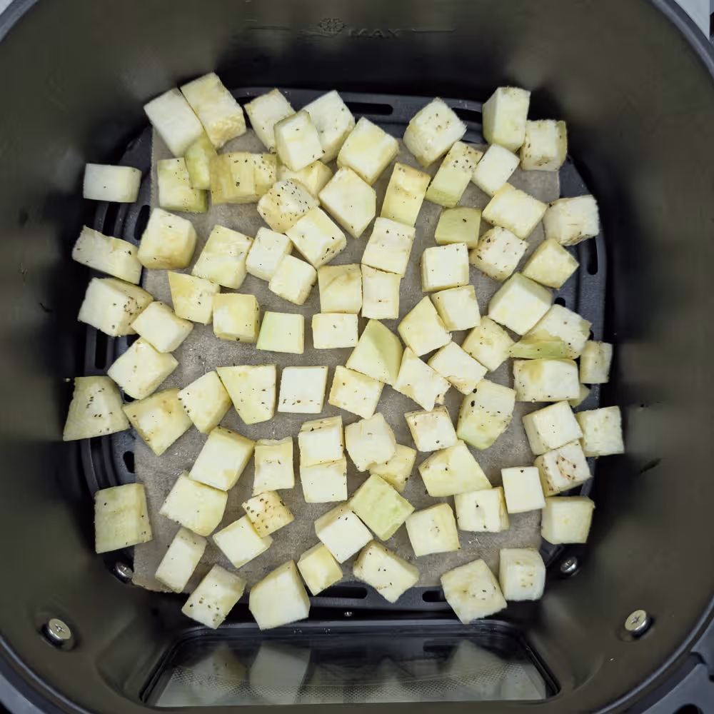 Air fryer ready, raw aubergine